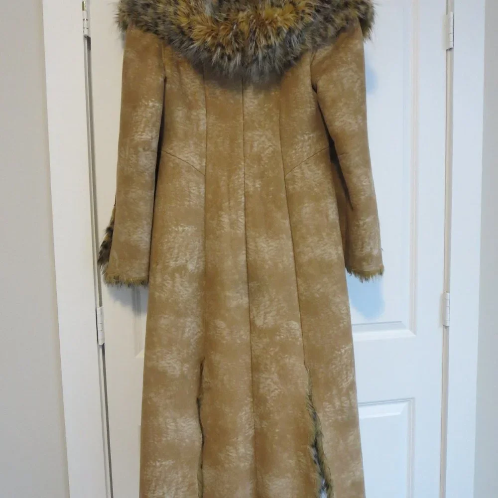 REM Leopard Print Faux Fur Hooded Long Coat Jacket Sz M - Picture 7 of 8